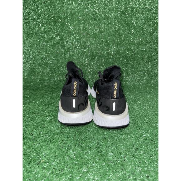 Nike Womens Epic React Flyknit Black Gold Athletic Sneaker Running Shoe Size 8.5 - Picture 7 of 9